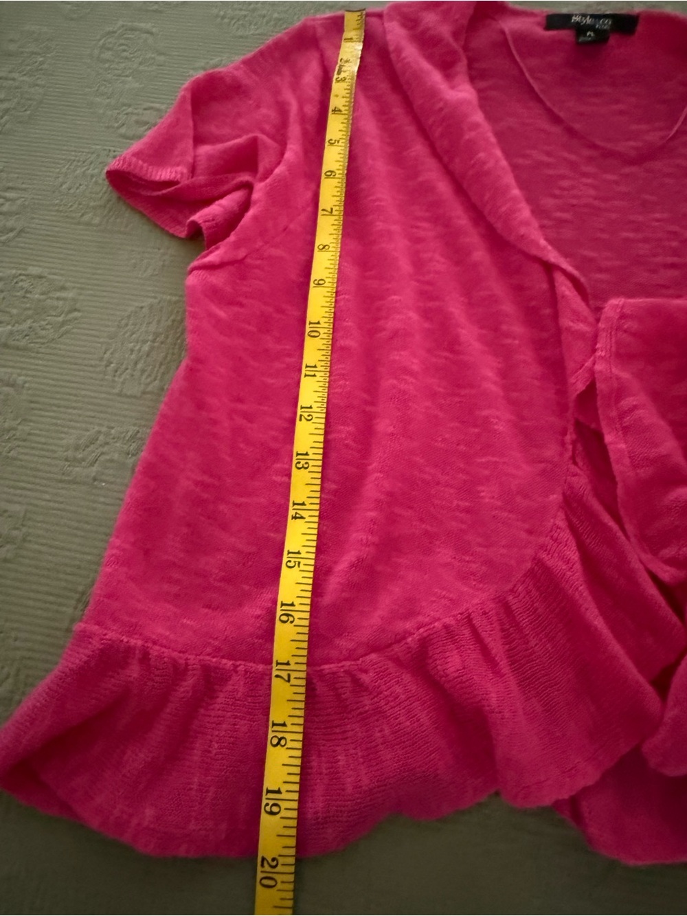 Style & Co Hot Pink Ruffle Short Sleeve Cardigan - Picture 4 of 5
